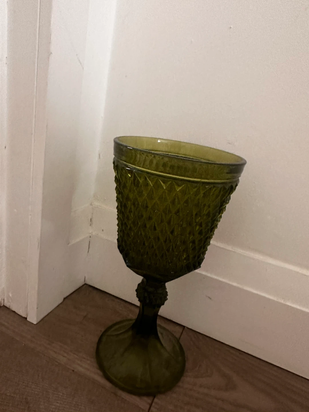 Vintage Green Glass Goblet
