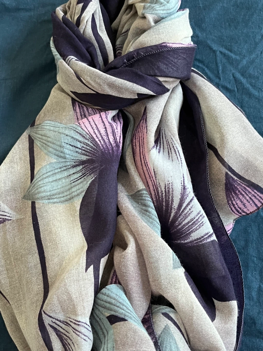 Women's Floral Print Scarf - Purple, Pink, Blue, Grey