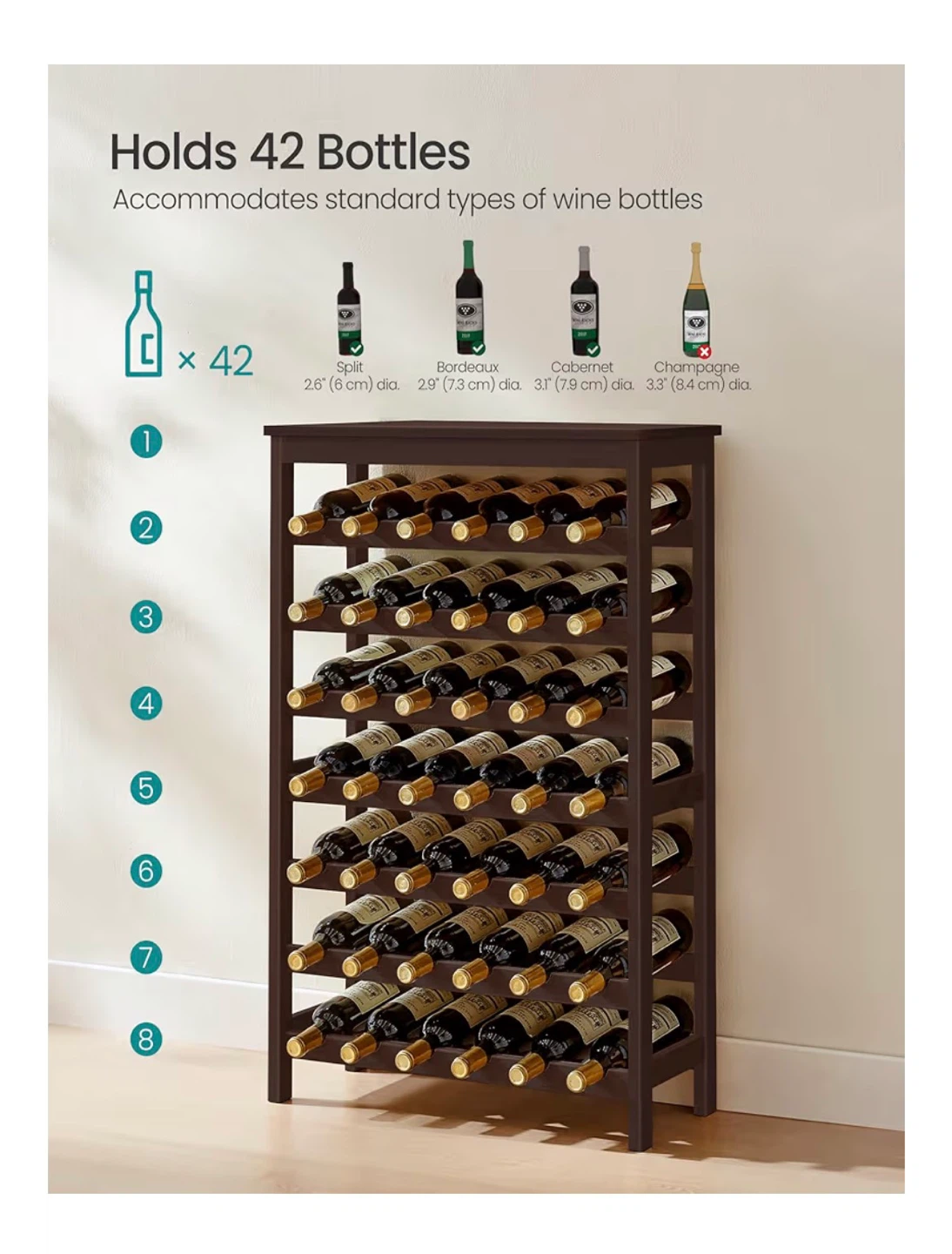 SONGMICS 42-Bottle Floor Wine Rack - Espresso - photo 3