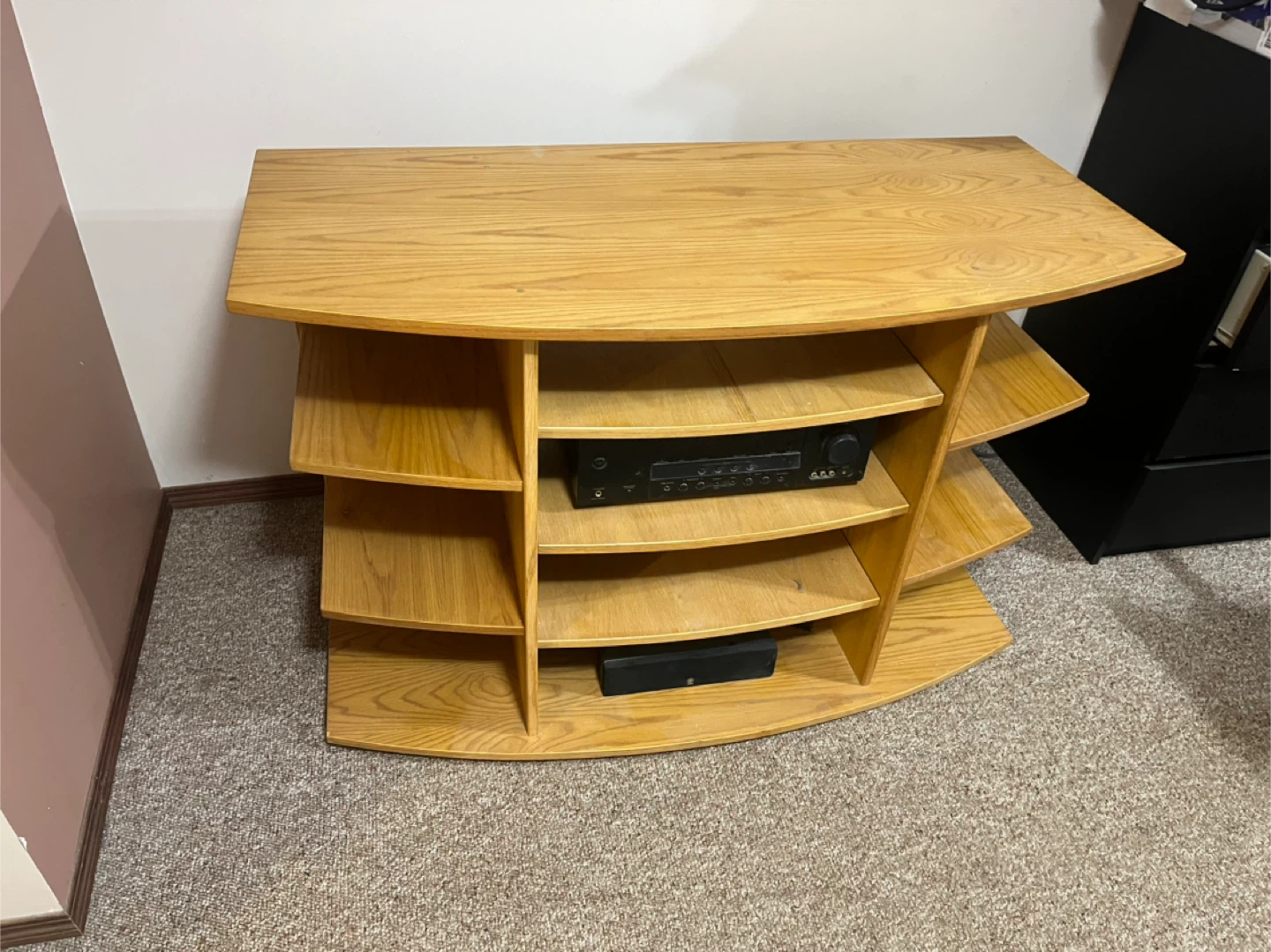 Wooden Media Console with Shelves - photo 4