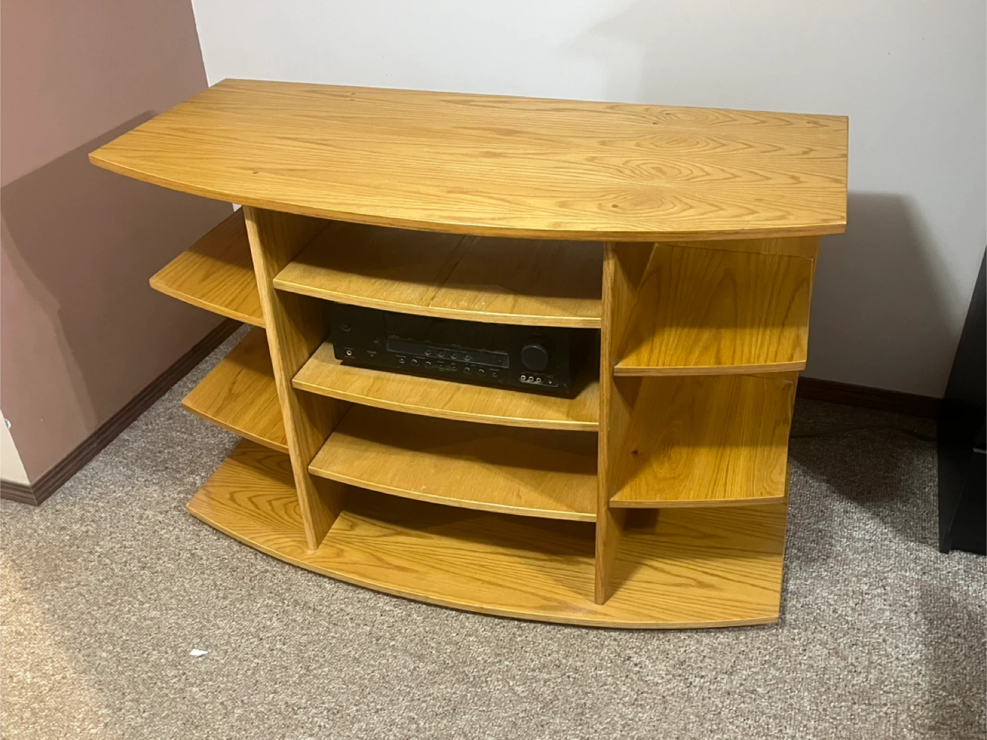 Wooden Media Console with Shelves - photo 3
