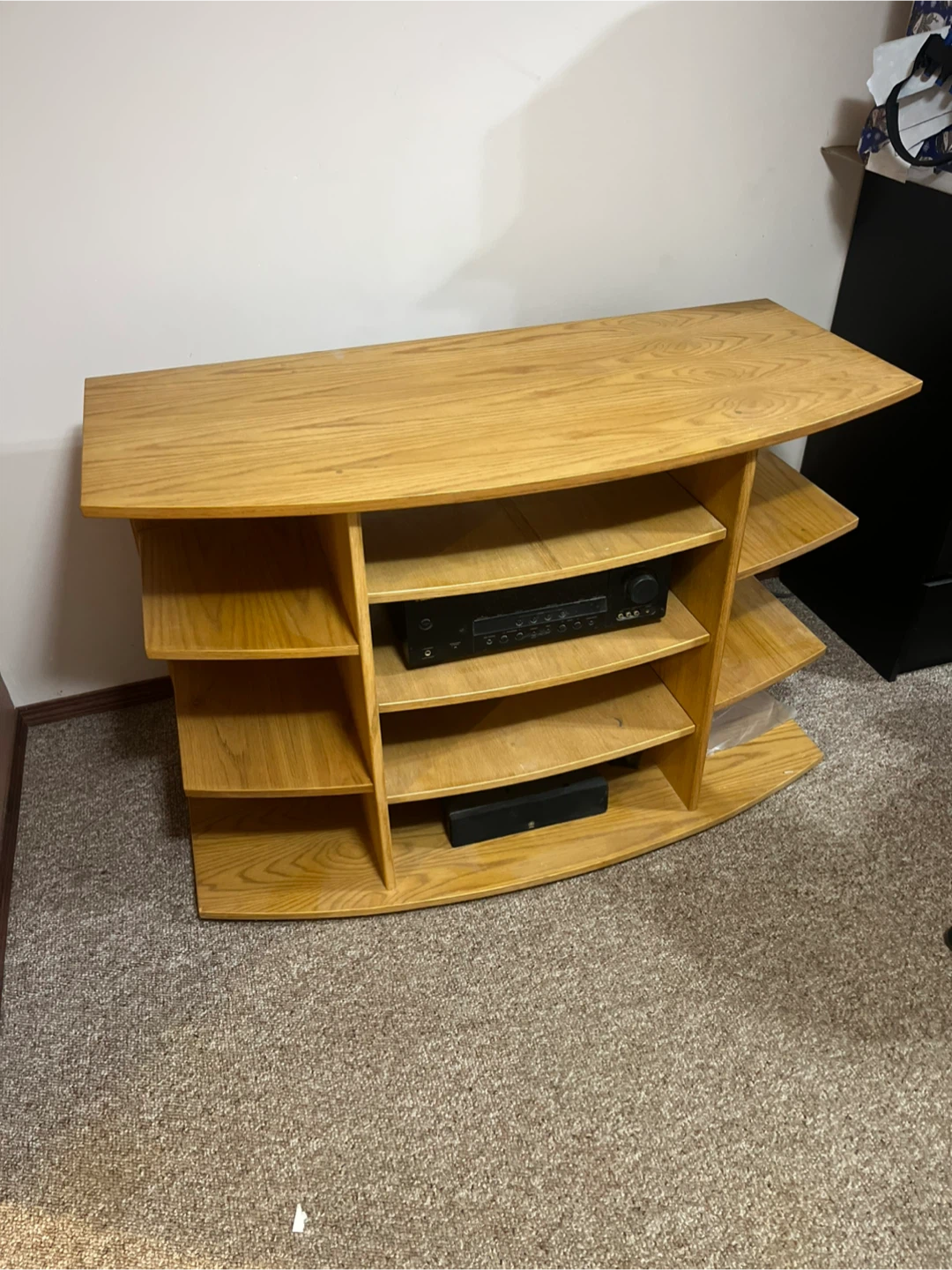 Wooden Media Console with Shelves