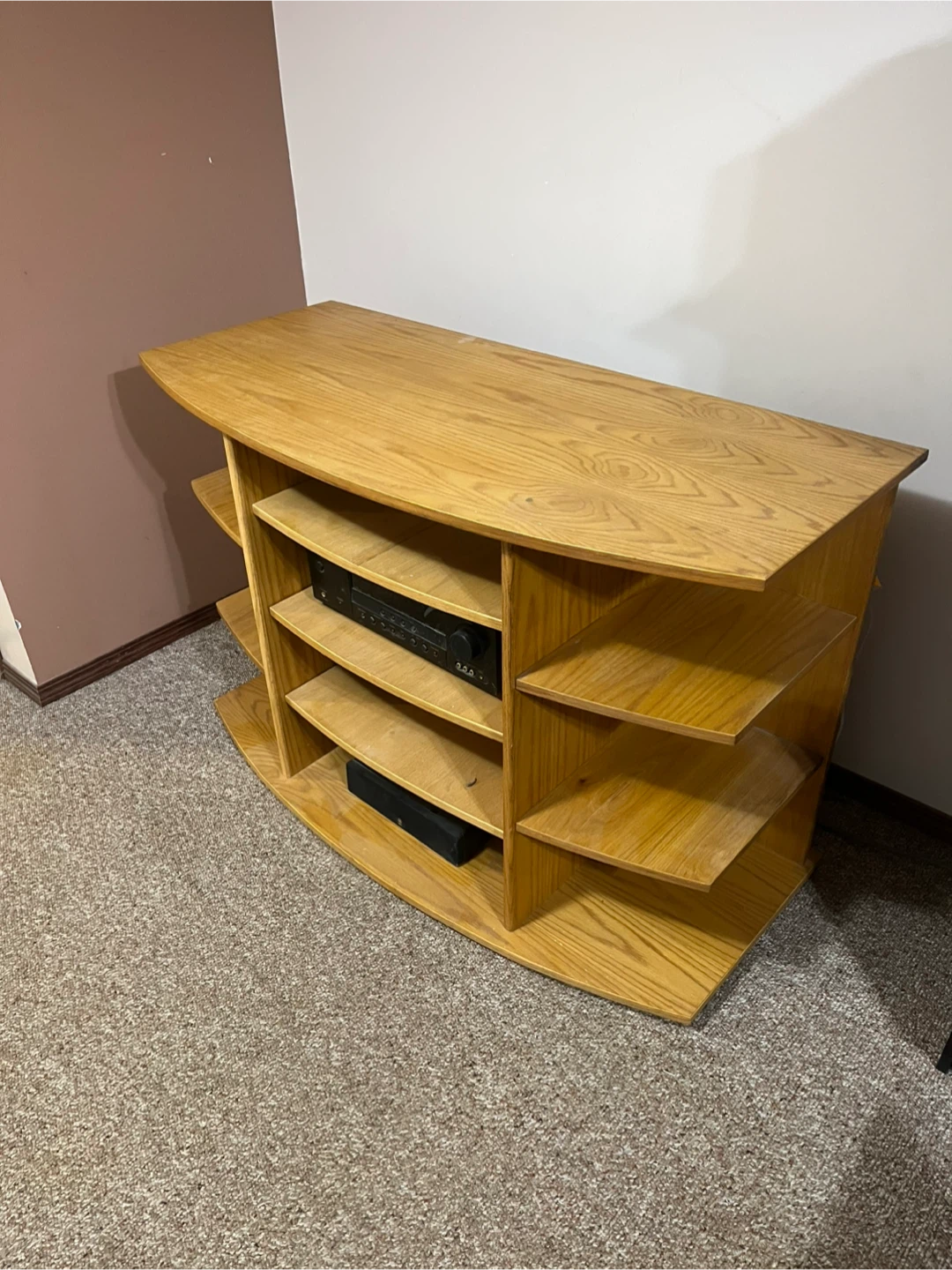 Wooden Media Console with Shelves - photo 2