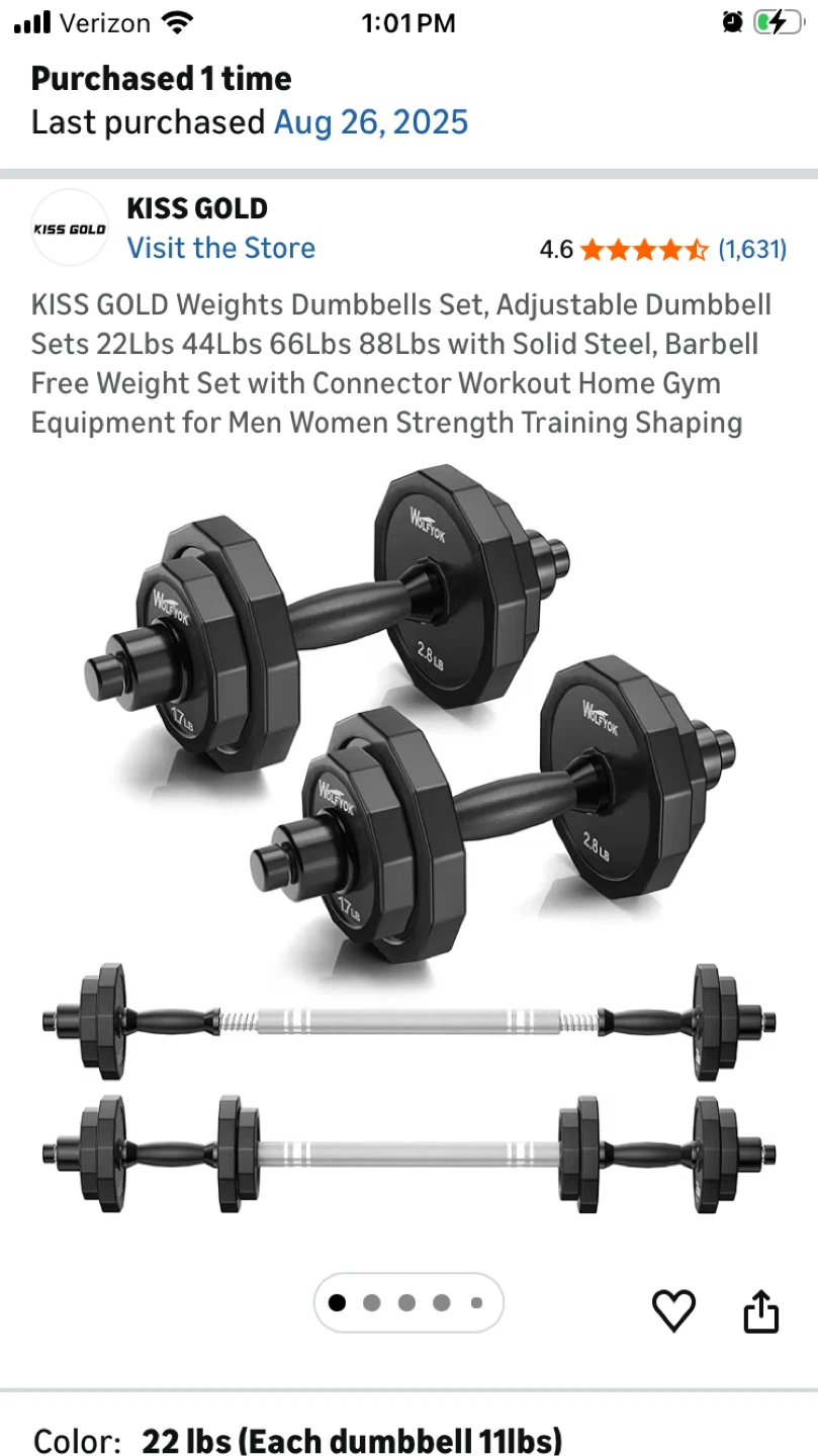 KISS GOLD Adjustable Dumbbell Set - 22 lbs