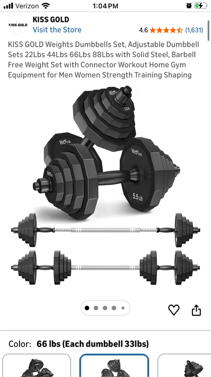 KISS GOLD Adjustable Dumbbell Set - 66 lbs