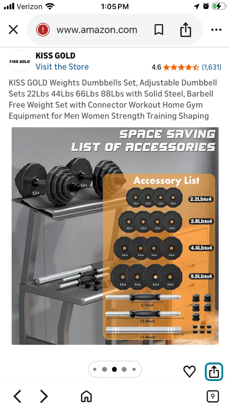 KISS GOLD Adjustable Dumbbell Set - 66 lbs - photo 2