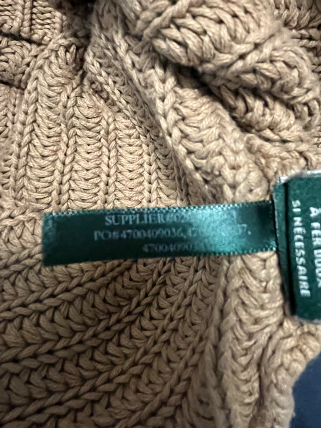 *Lauren -Brown *100% Cotton Cable Knit V-Neck Sweater - photo 5