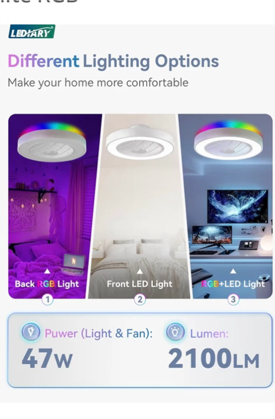LEDARY Flush Mount Ceiling Fan with Light and Remote - photo 2