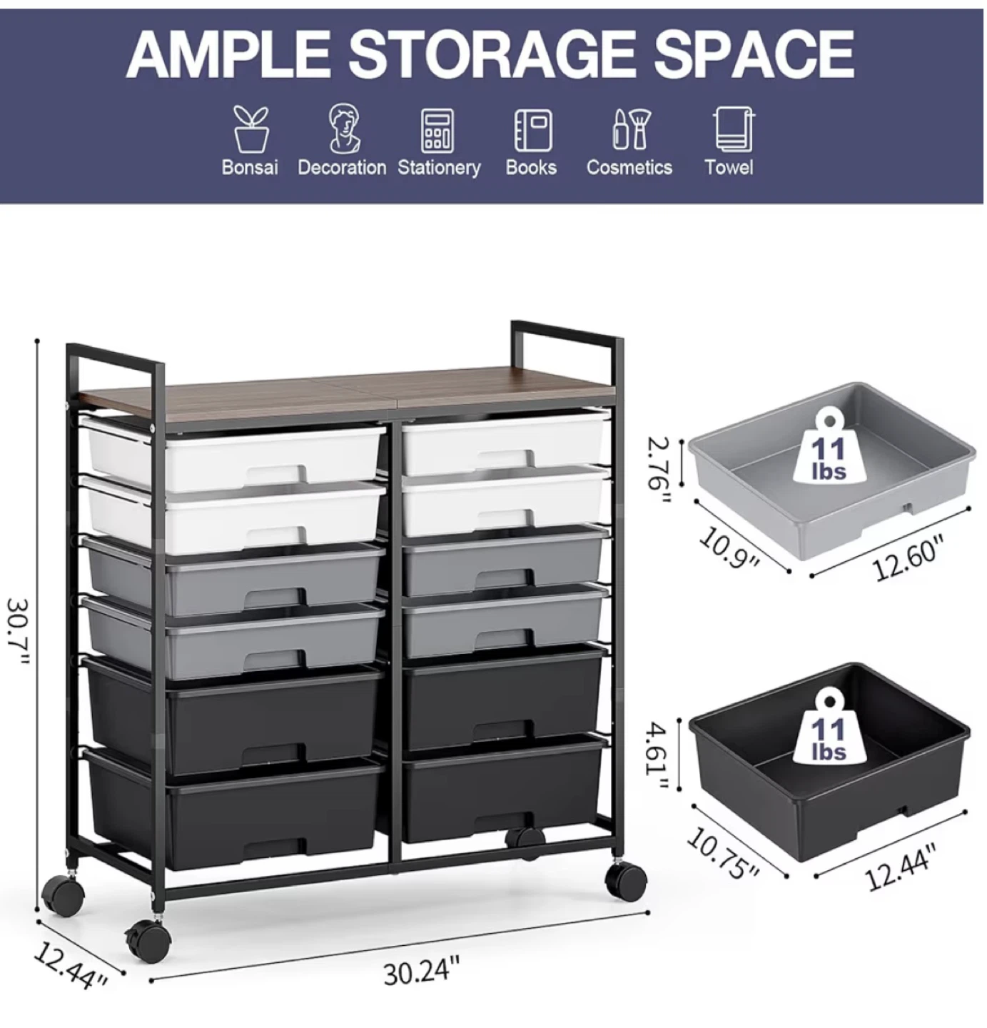 Rolling Storage Cart with 12 Drawers - photo 3
