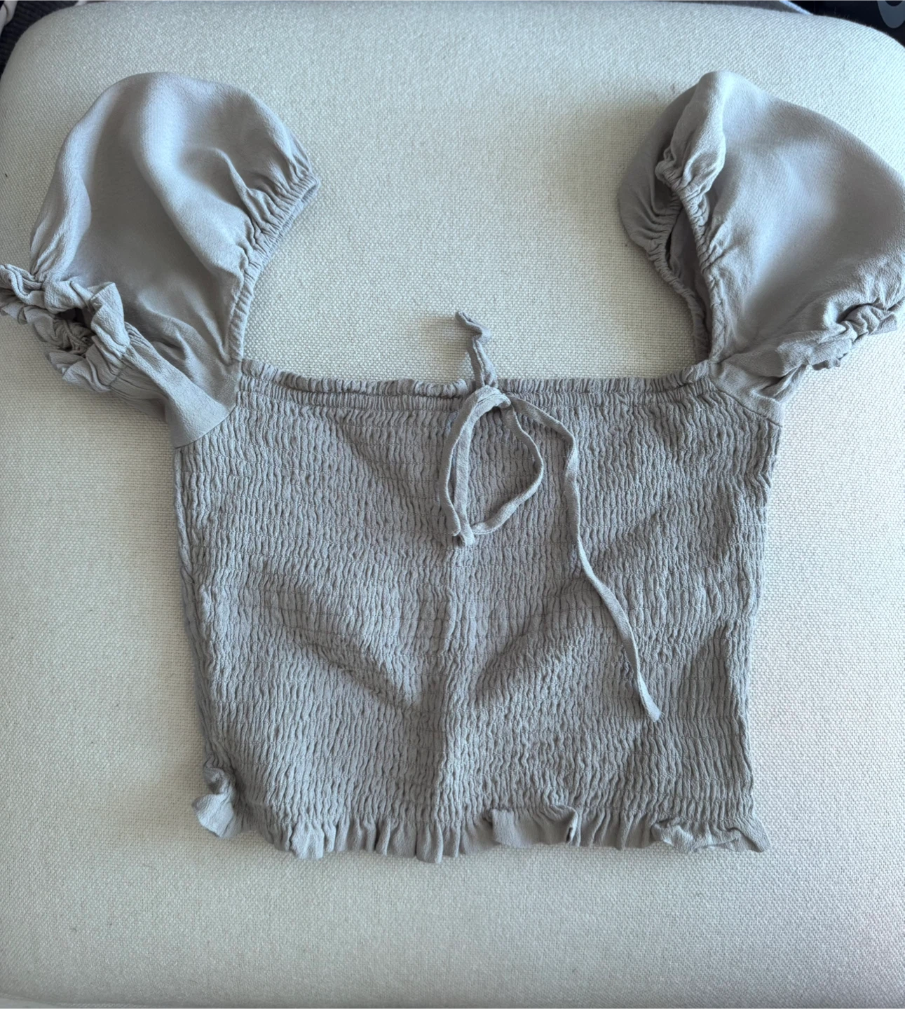 Aritzia Smocked Puff Sleeve Crop Top
