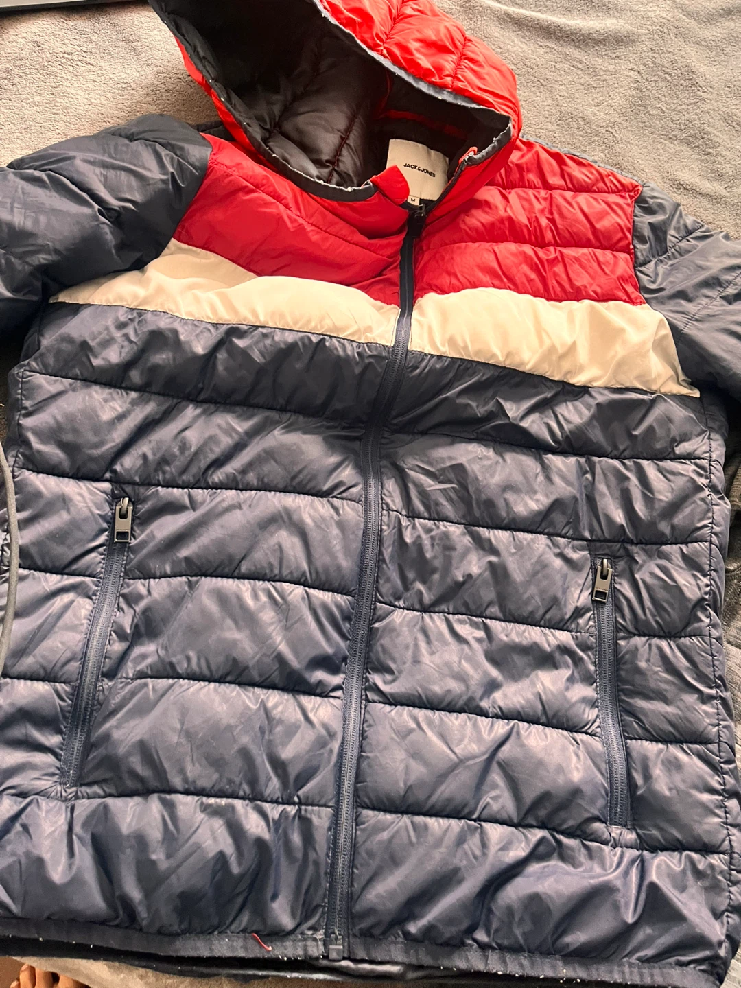 JACK&JONES Puffer Jacket - Red, White, Blue - Size M