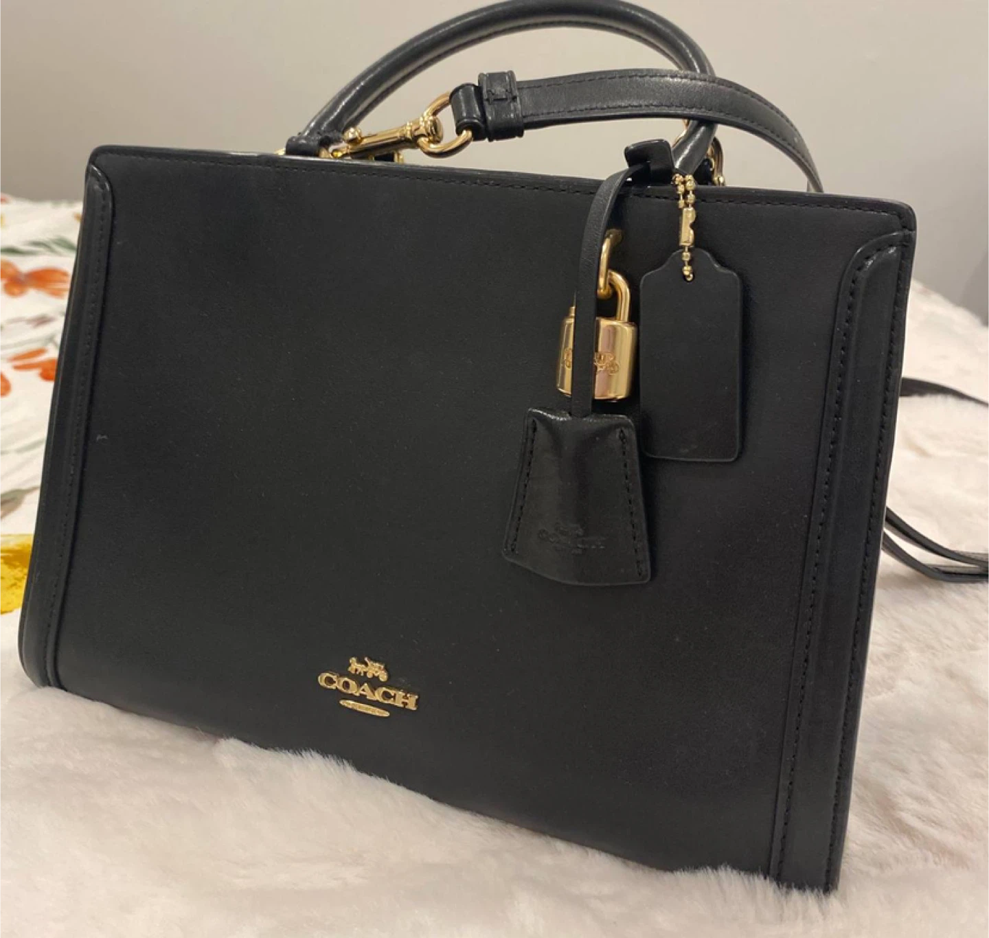 Coach Black Leather Top Handle Bag with Lock Charm - photo 4