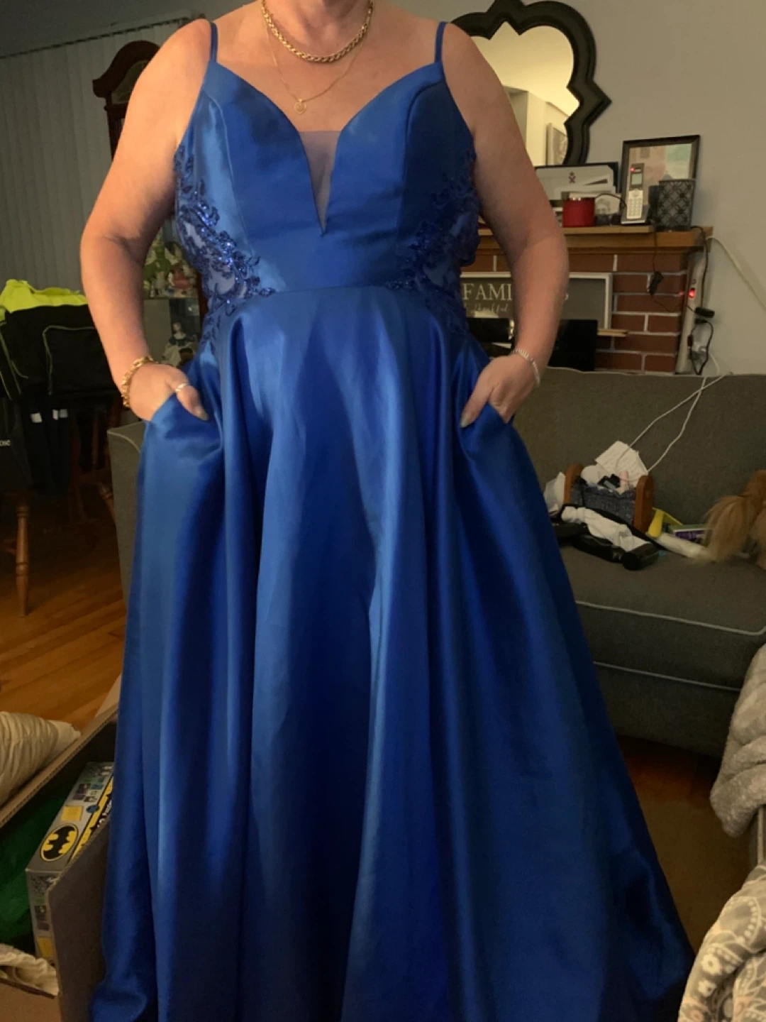 Royal Blue Prom Dress with Lace Detail and Pockets - photo 2