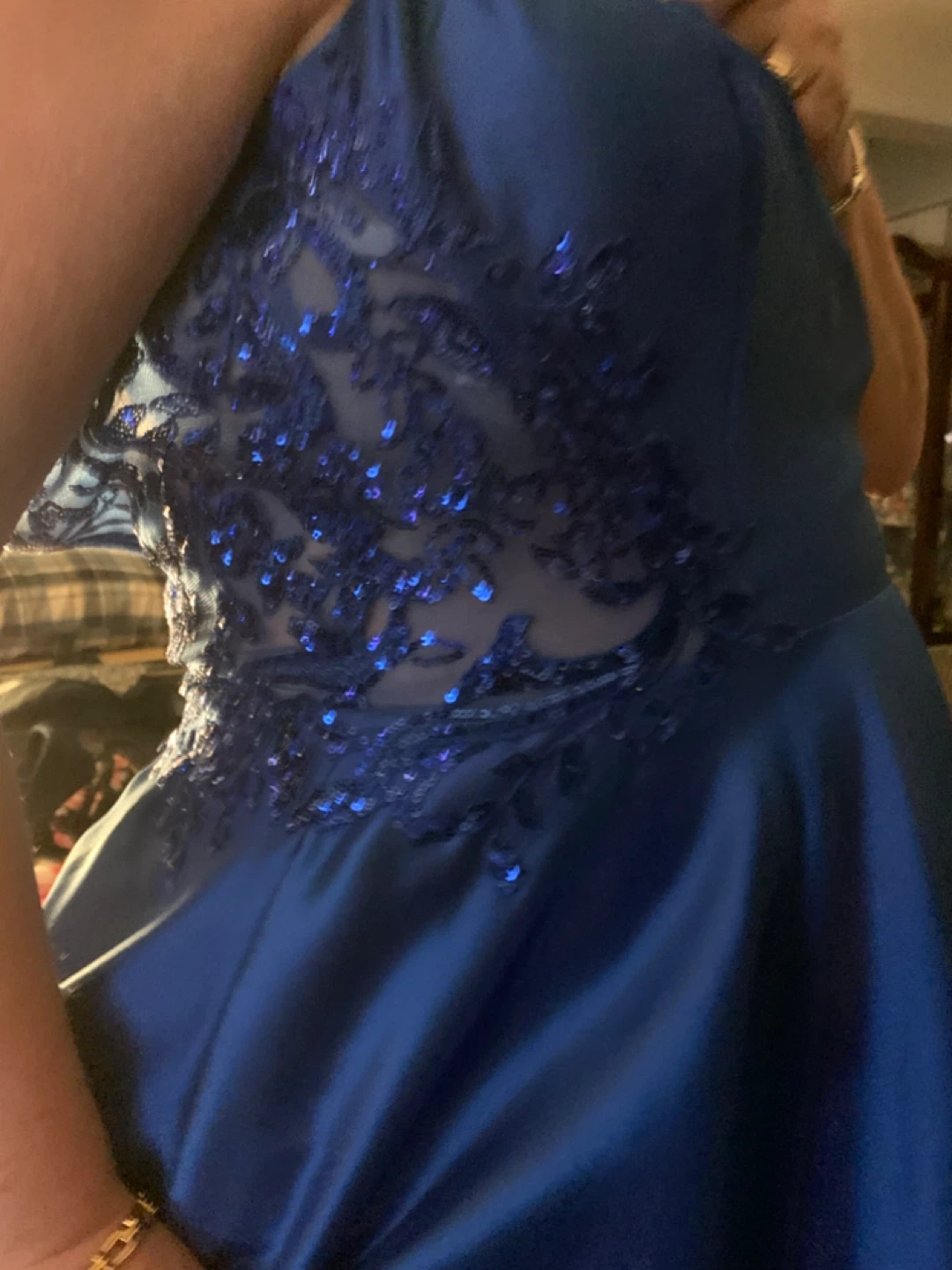 Royal Blue Prom Dress with Lace Detail and Pockets - photo 3