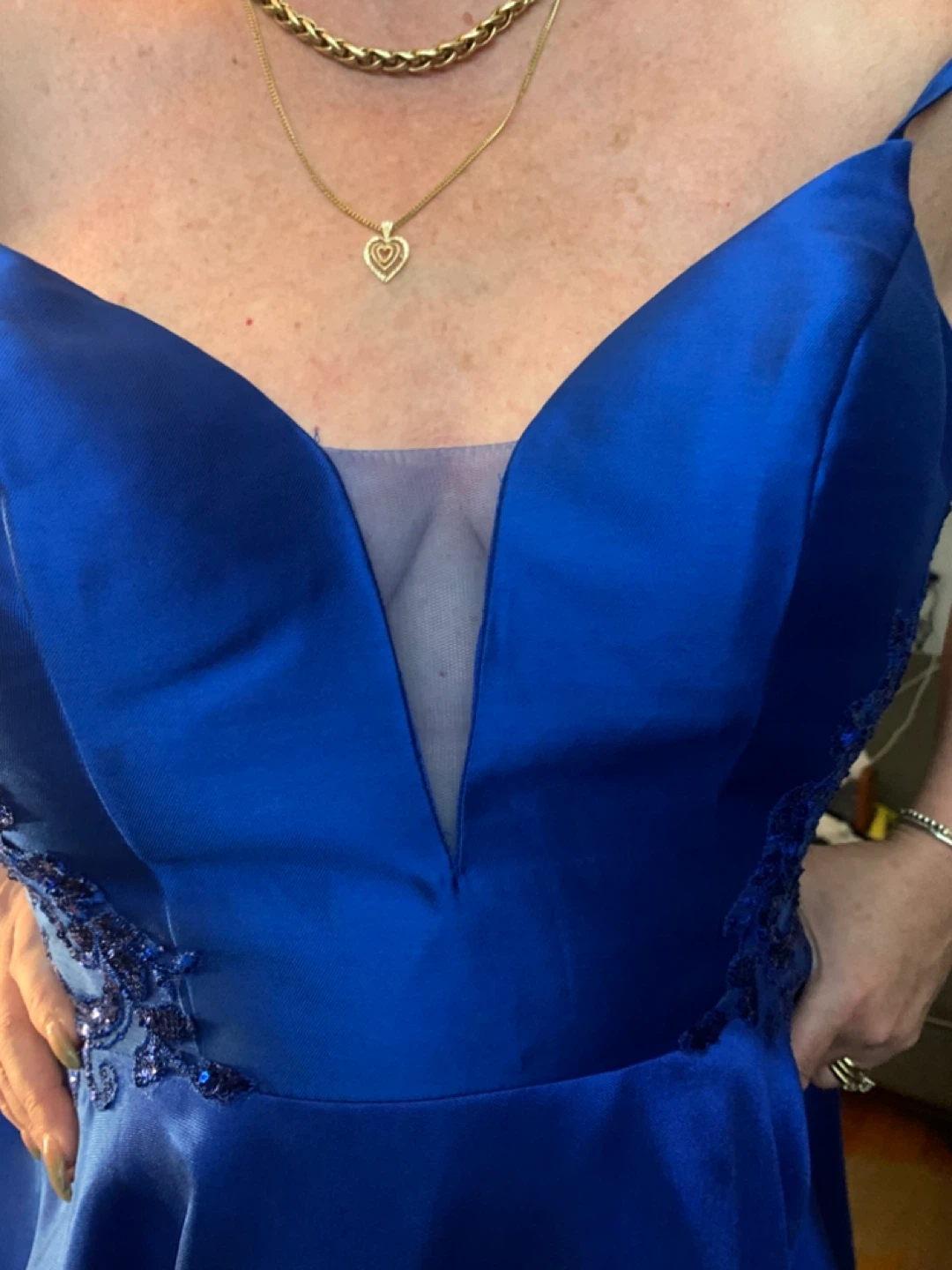 Royal Blue Prom Dress with Lace Detail and Pockets