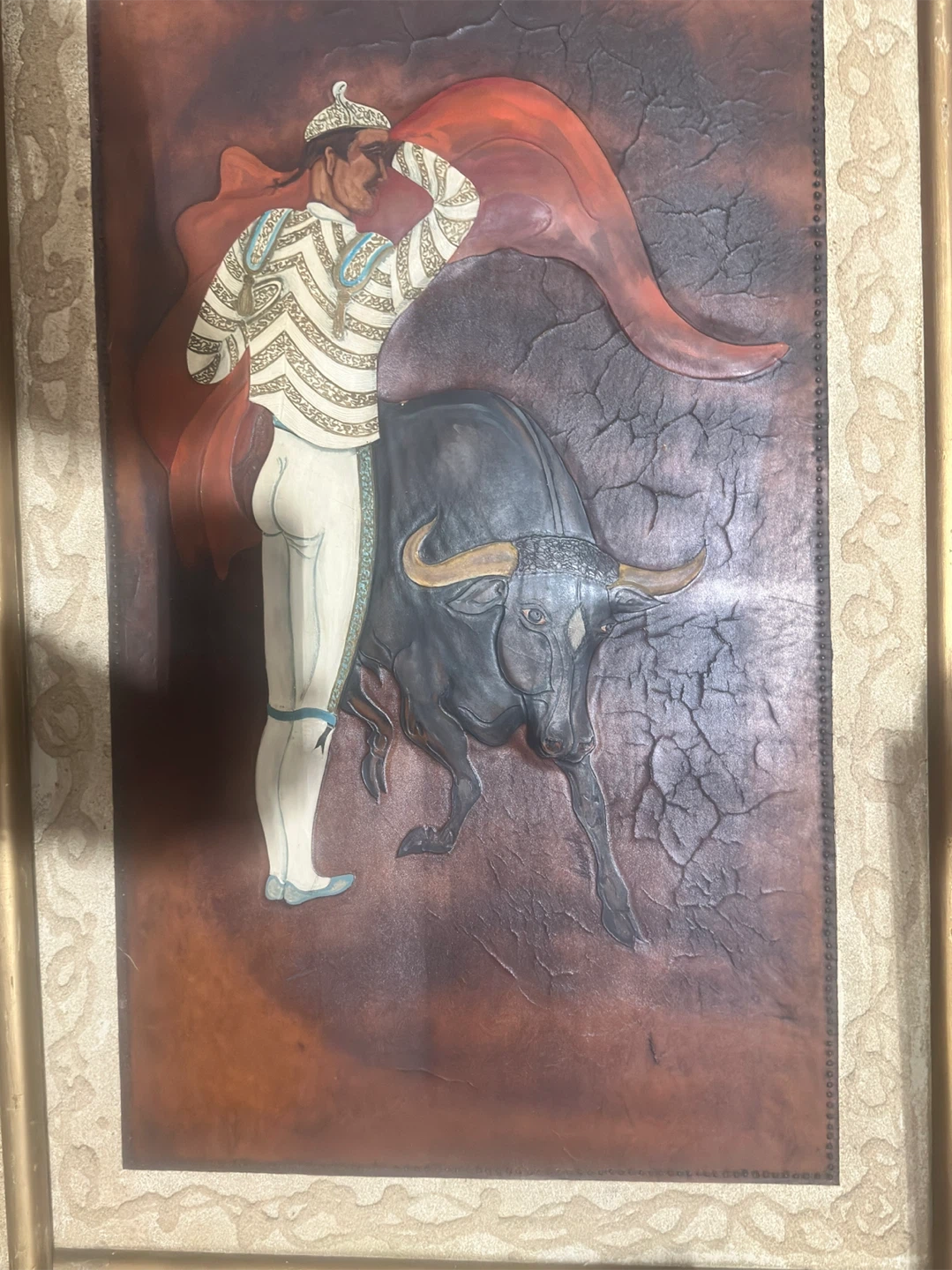 5 piece Vintage Embossed Leather wall art by CLAUD TAFT