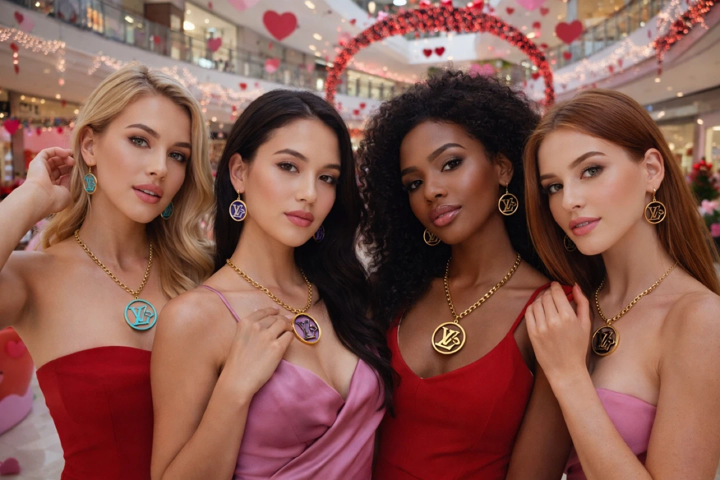 Louis Vuitton Circle Pendant Necklace and Hoop Earrings Set