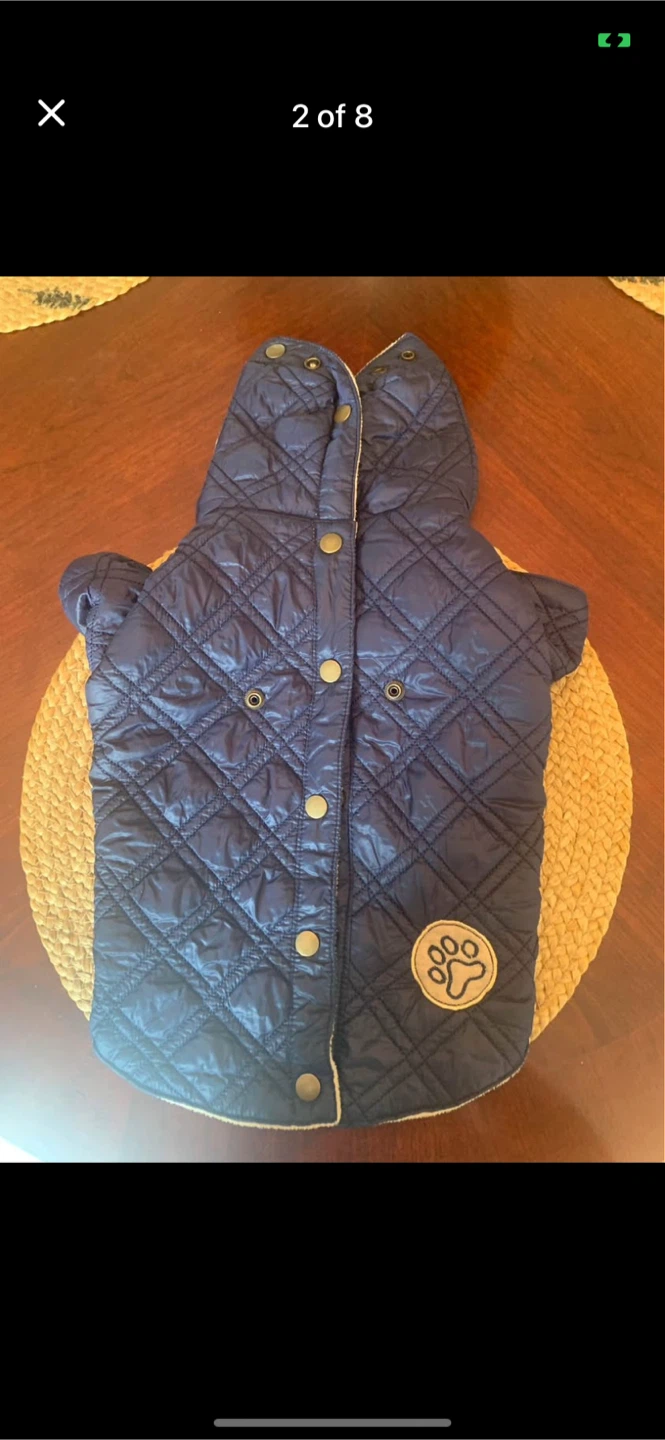 Blue Quilted Dog Jacket with Hood