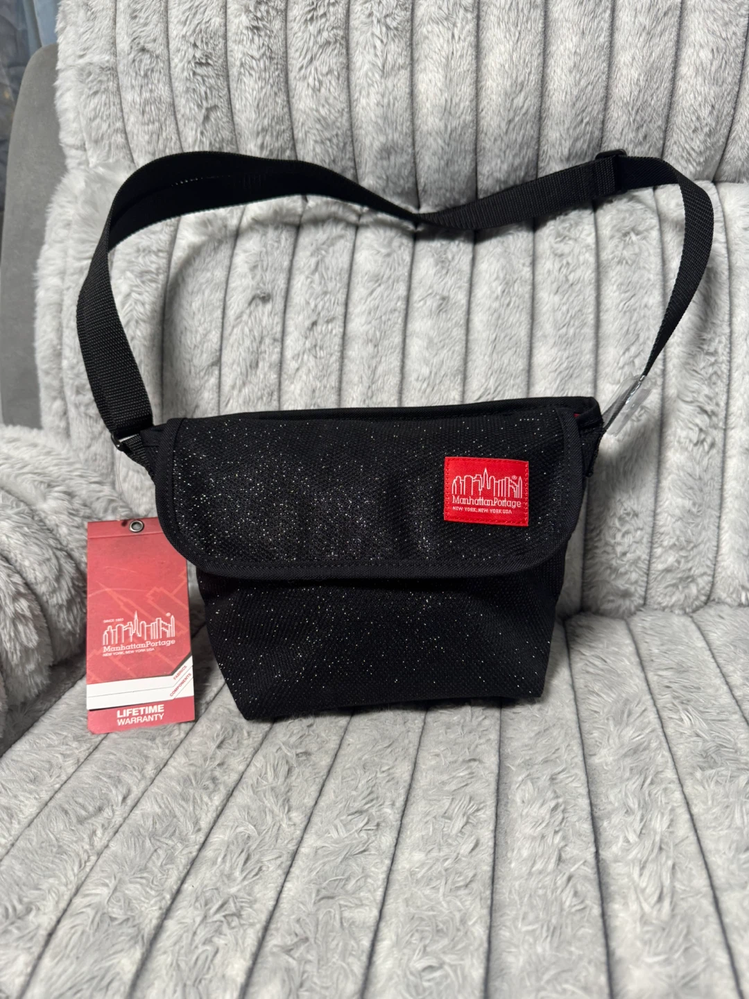 Manhattan Portage Black Glitter Crossbody Bag