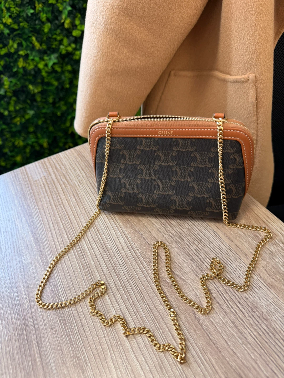 Celine Triomphe Canvas Small Pouch with Chain