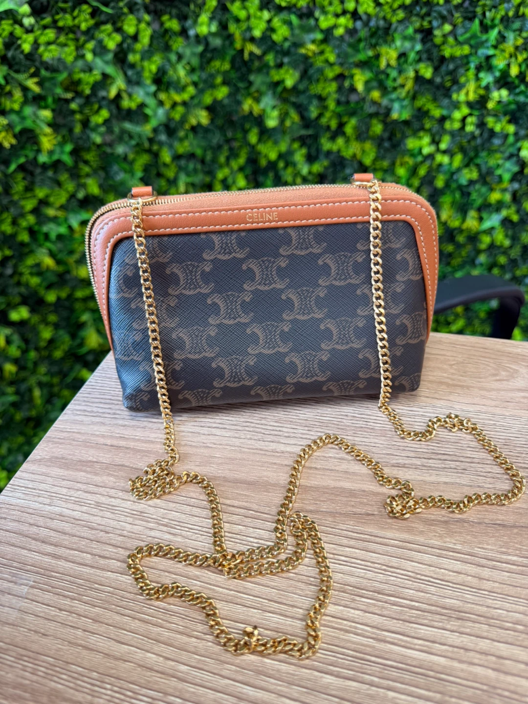 Celine Triomphe Canvas Small Pouch with Chain - photo 2