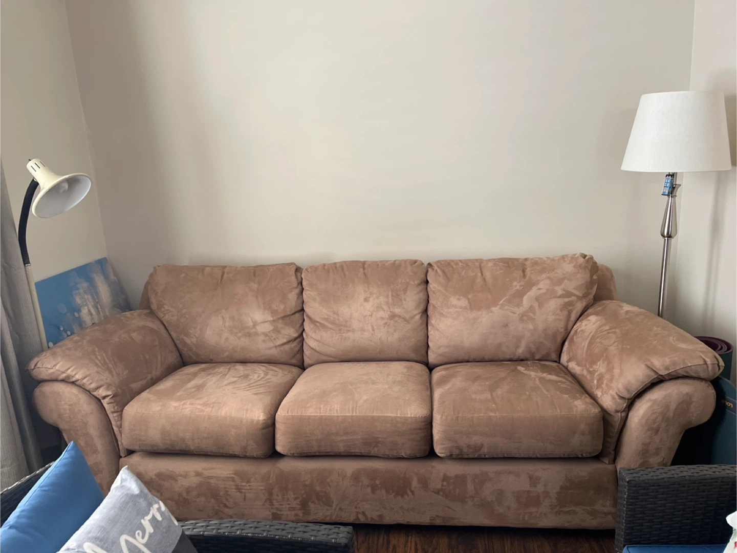 3-Seater Tan Suede Sofa