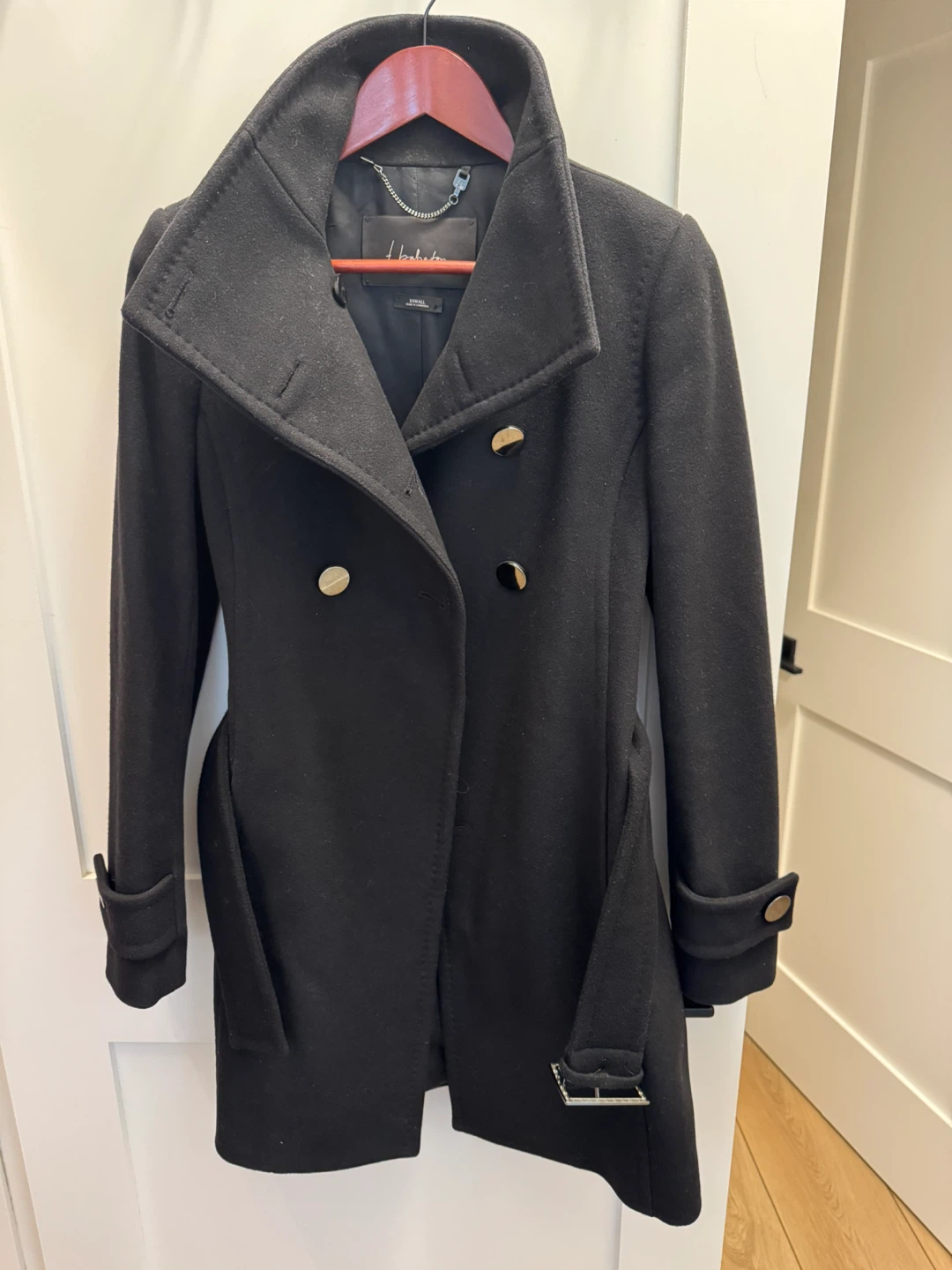 Aritzia Babaton Black Double-Breasted Wool Cashmere Coat (Long)