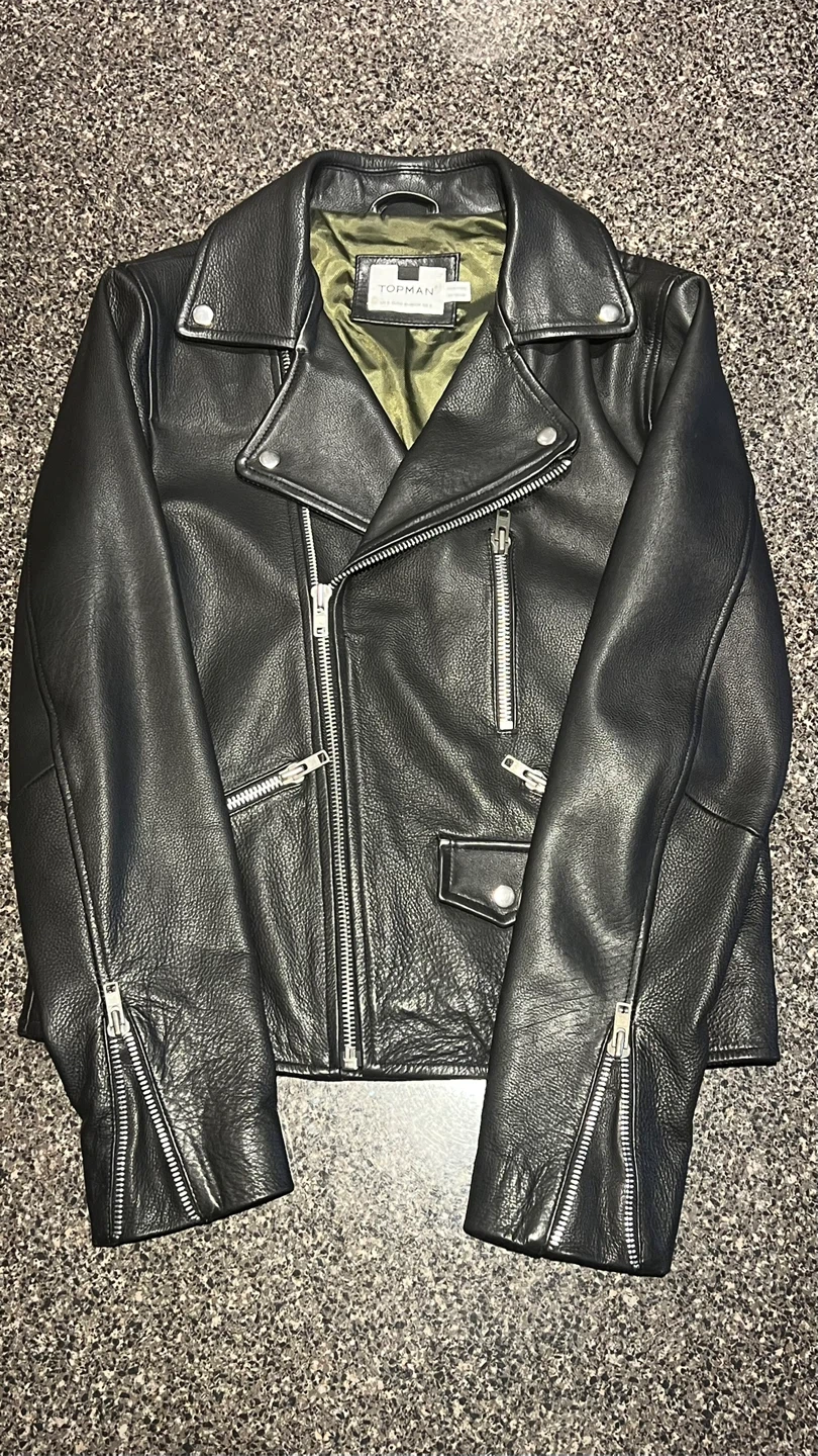 Topman Black Leather "Too Rare To Die" Biker Jacket Size S