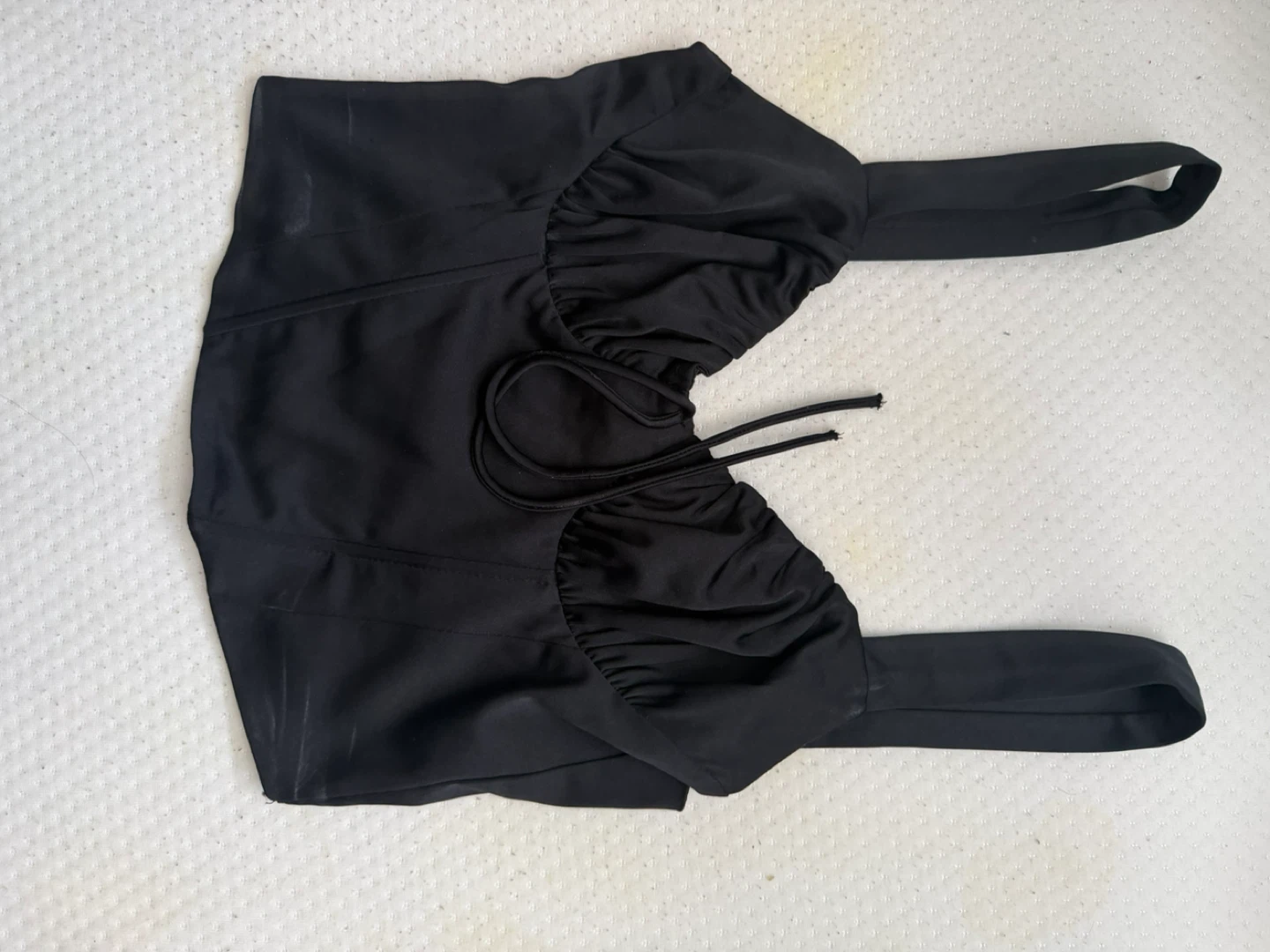 Black Smocked Ruched Cropped Top Size S