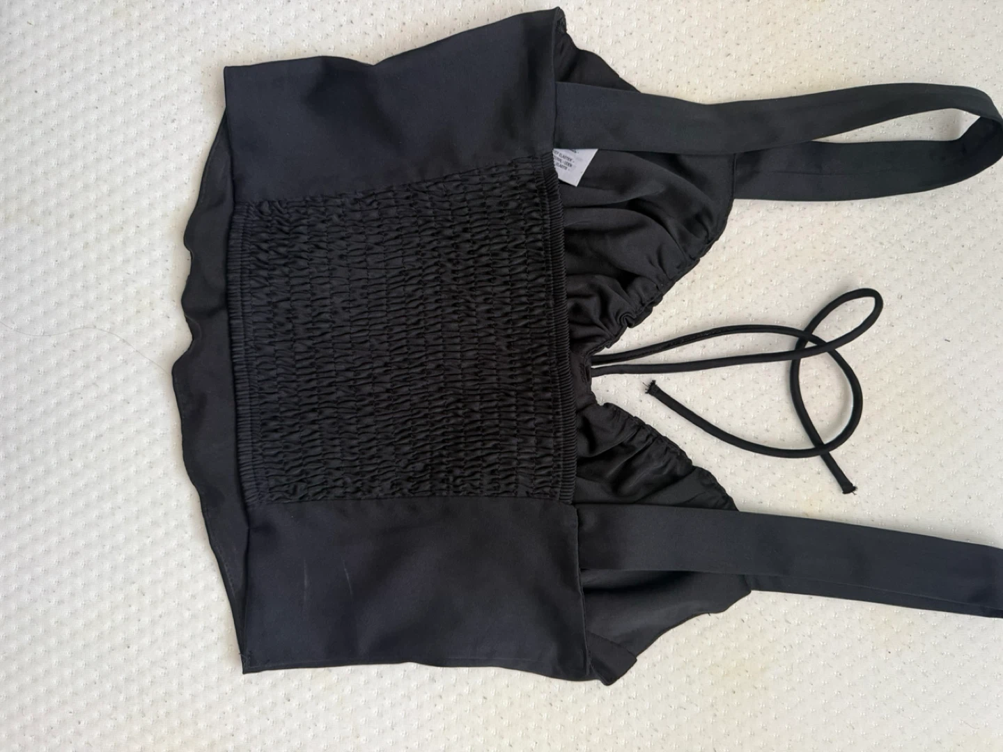 Black Smocked Ruched Cropped Top Size S - photo 2