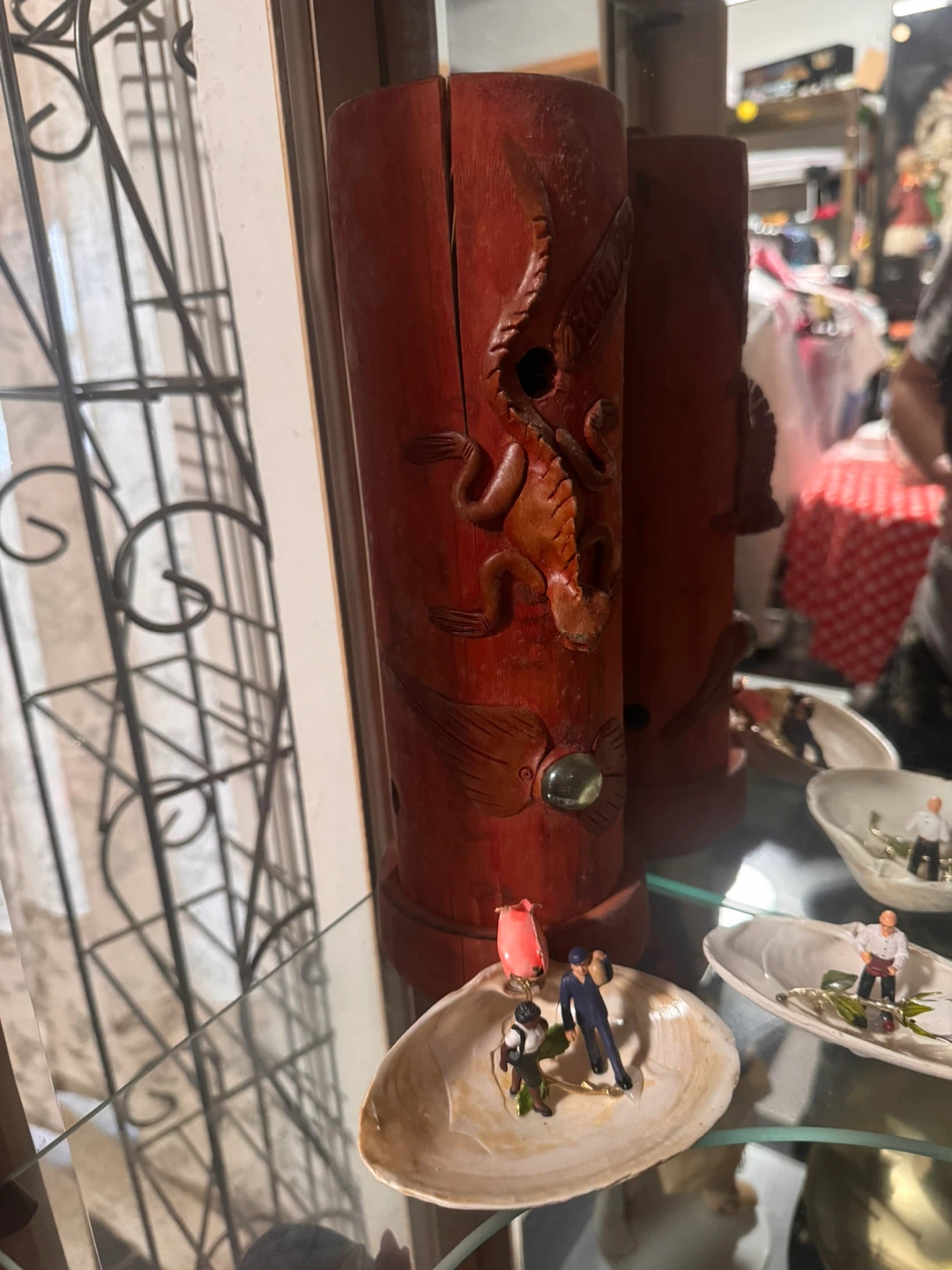 Vintage Wooden Dragon Carved Vase