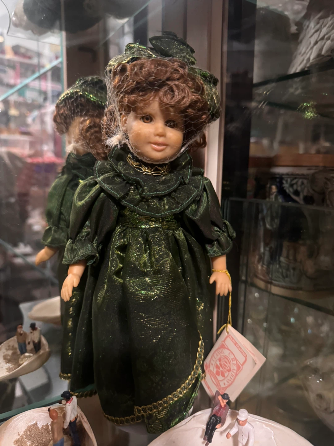 Vintage Porcelain Doll in Green Gown