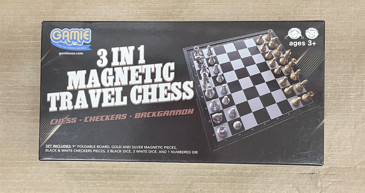 GAMIE 3-in-1 Magnetic Travel Chess, Checkers, and Backgammon Set