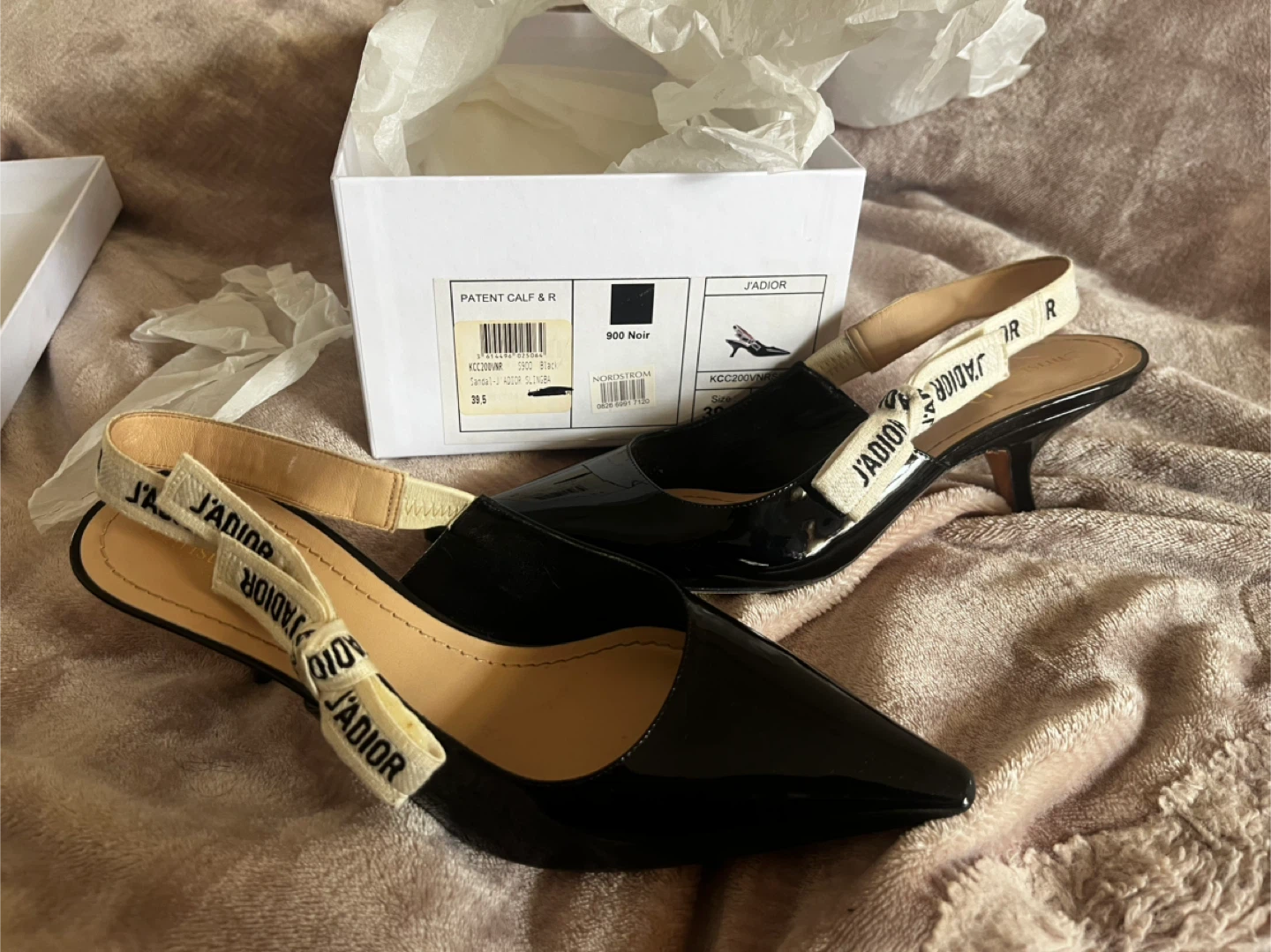 Dior J'Adior Slingback Heels Black Patent Calf Size 39.5