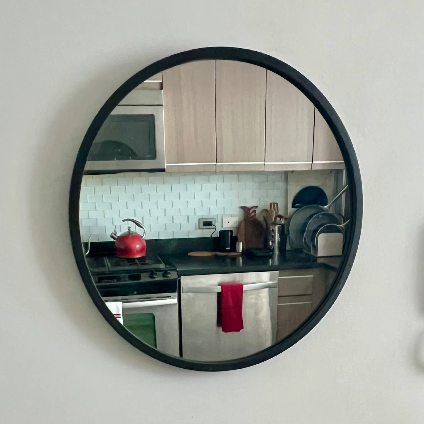 2 x wall mirrors, black rubber frames, 24”+18” (price for both)