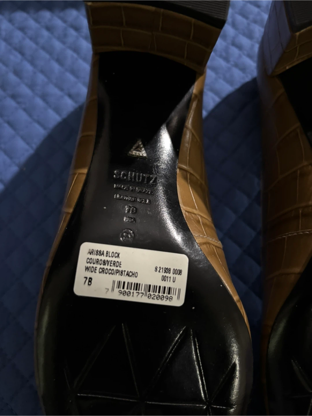 NEW-Classy Schutz Arissa Block Wide Croco Leather Heels Size 7B - photo 4