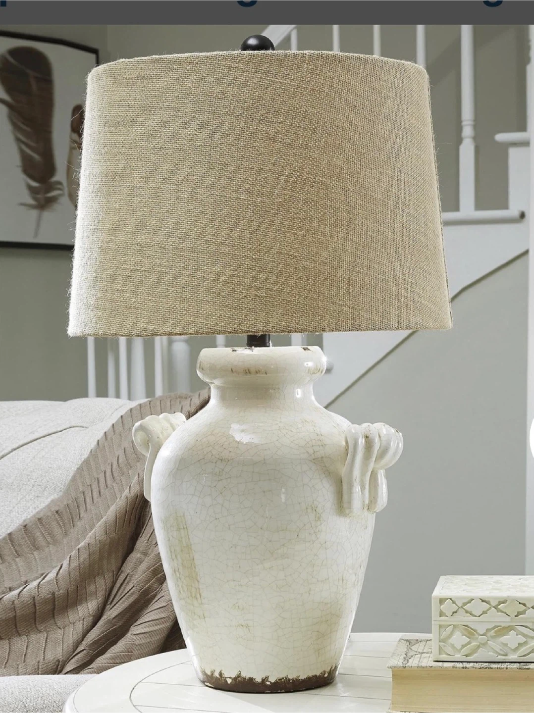 Vintage Ceramic Vase Table Lamp with Beige Shade