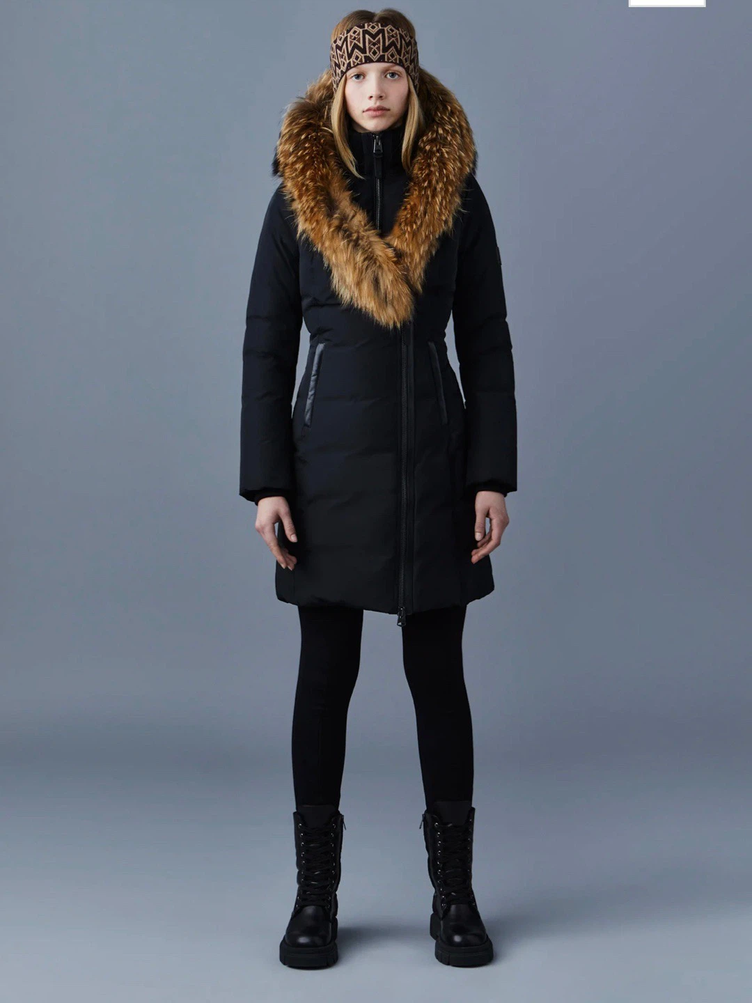 Mackage Black Puffer Winter Coat with Fur Trim
