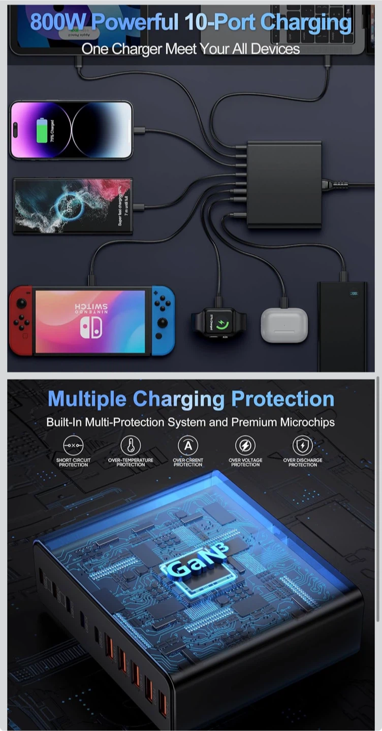 800W 10-Port GaN3 Fast Charging Station - photo 3