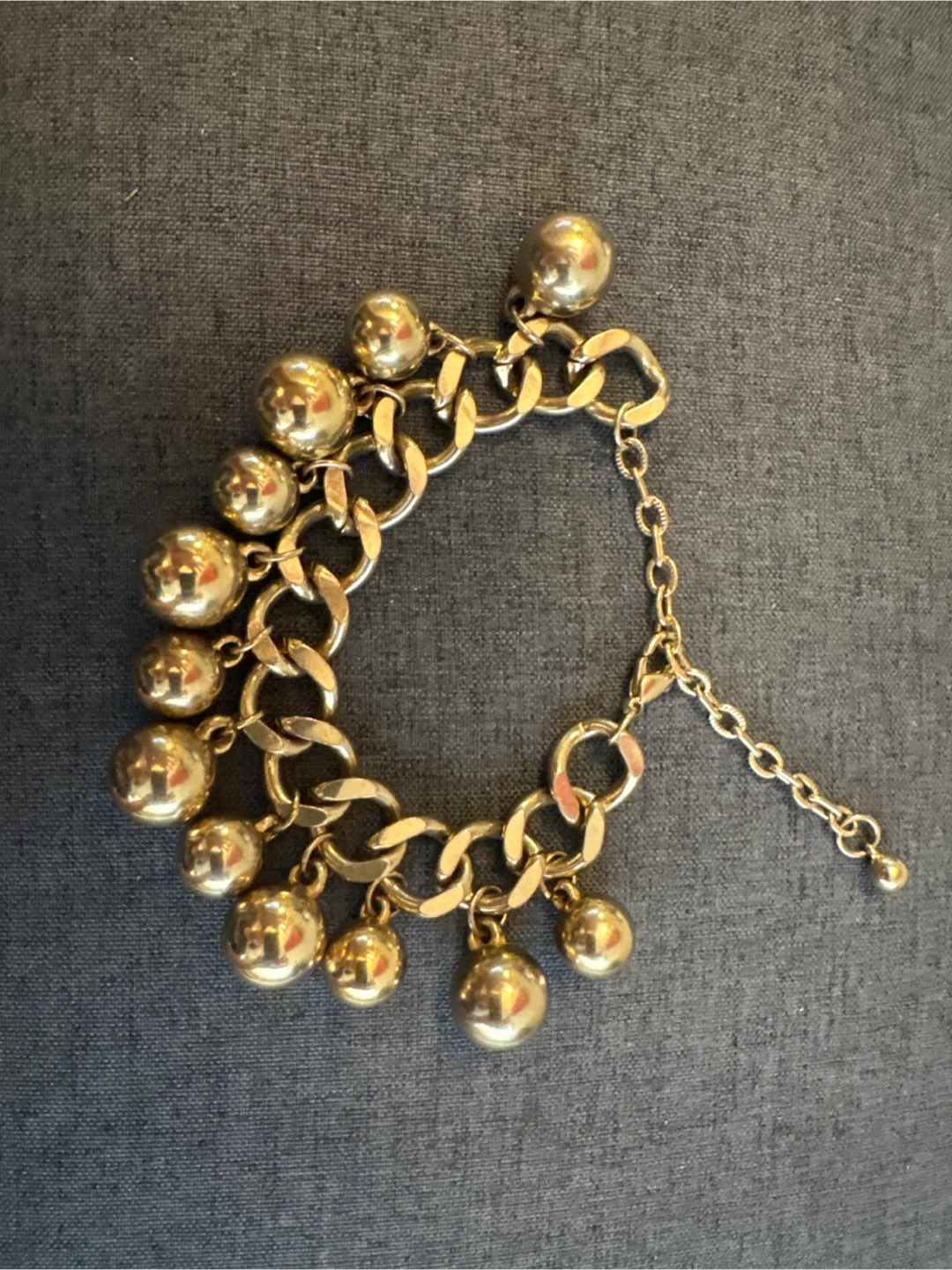 Vintage Gold Tone Charm Bracelet with Ball Charms