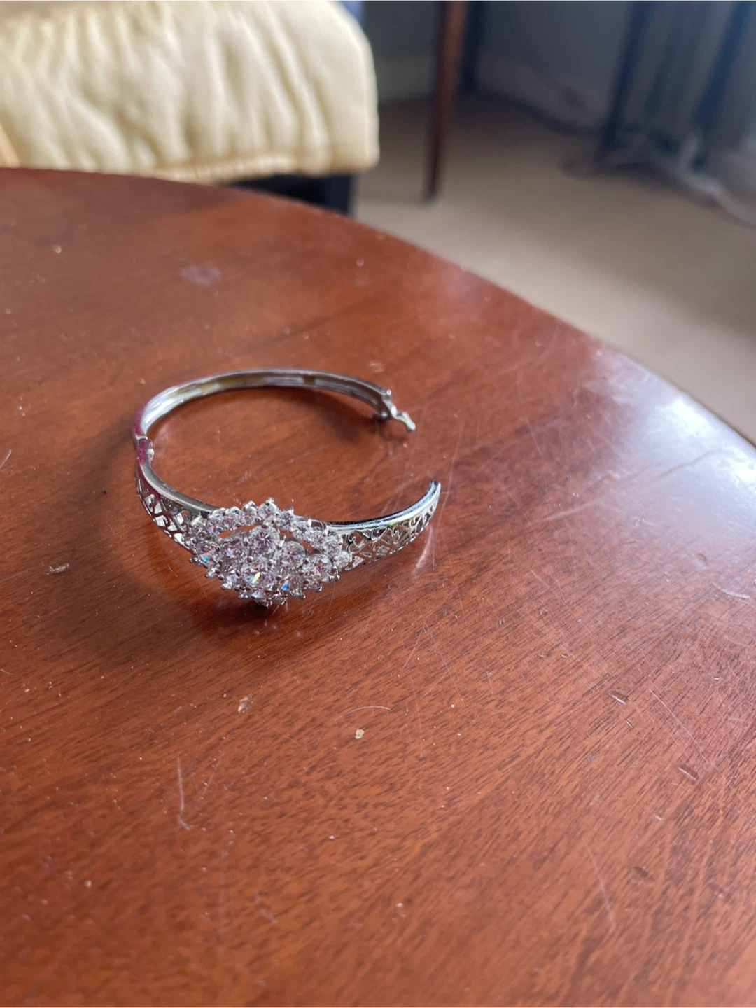 Silver-tone Bangle Bracelet with Clear Stones