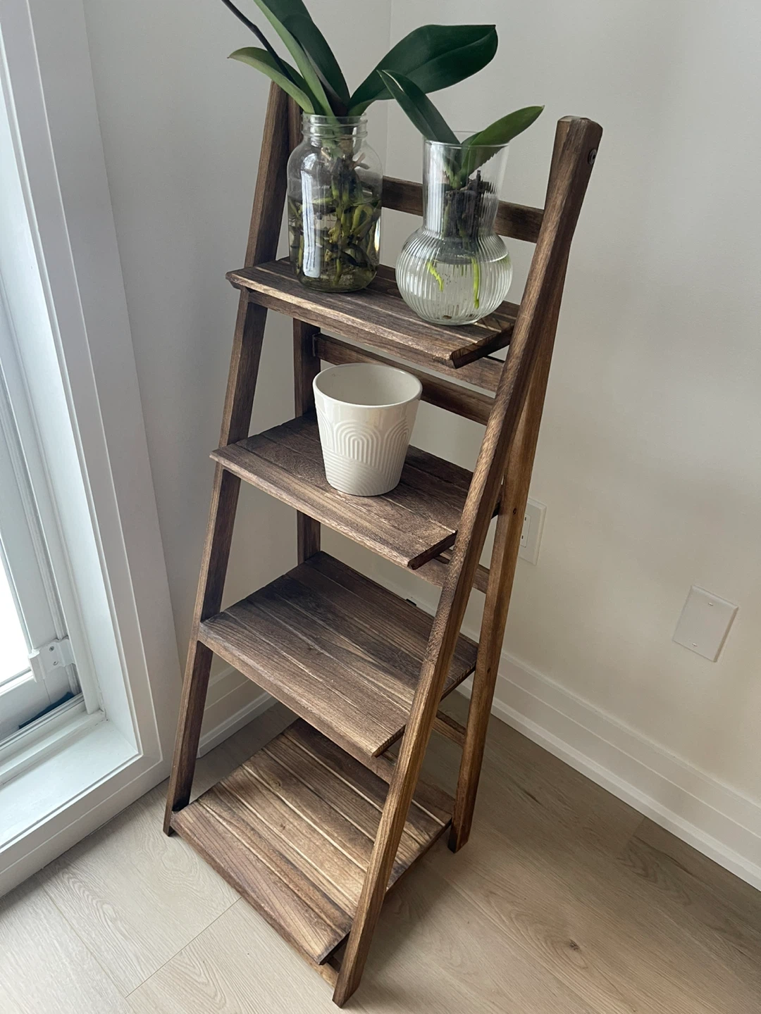 Rustic Wooden Folding Ladder Plant Shelf