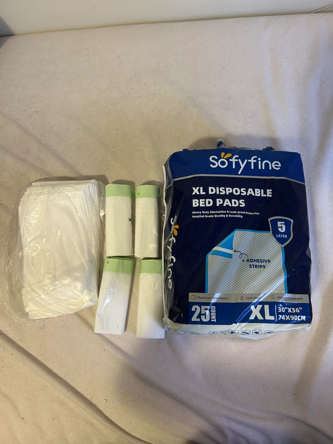 Sofyfine XL Disposable Bed Pads and Kovevo Commode liners