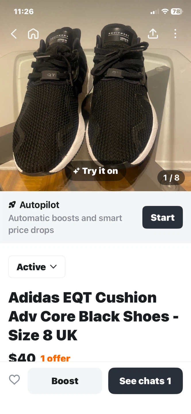 Adidas EQT Cushion ADV Core Black Shoes - Size 8 UK - photo 3