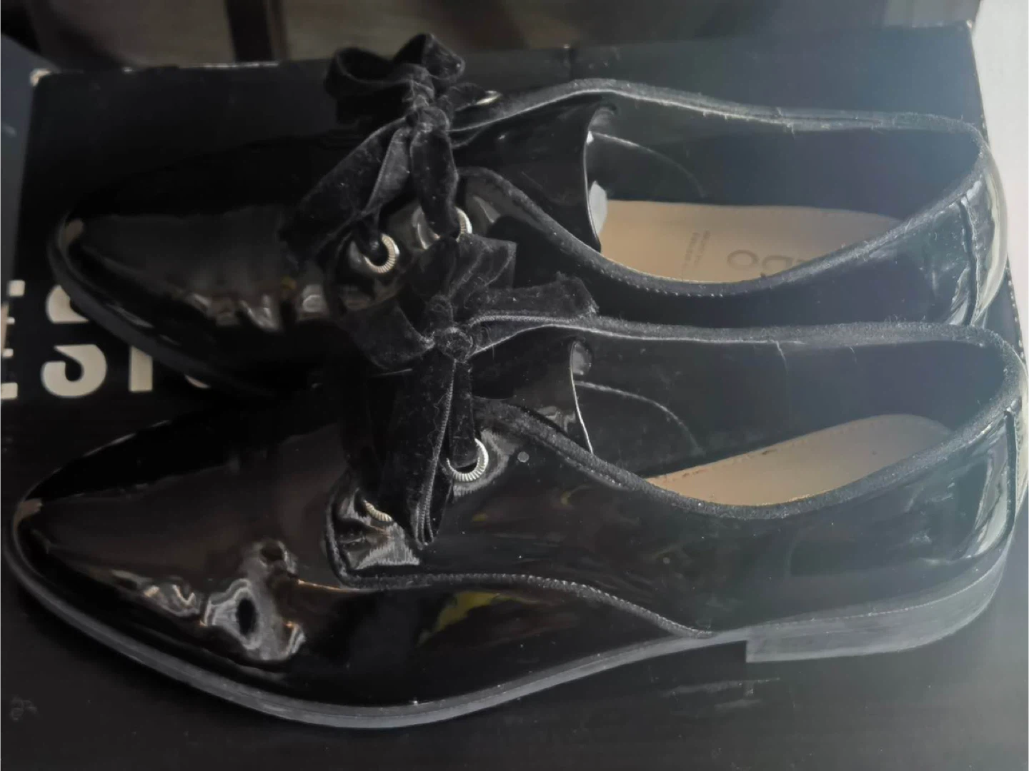 ALDO Black Patent Oxfords with Velvet Bows - photo 2