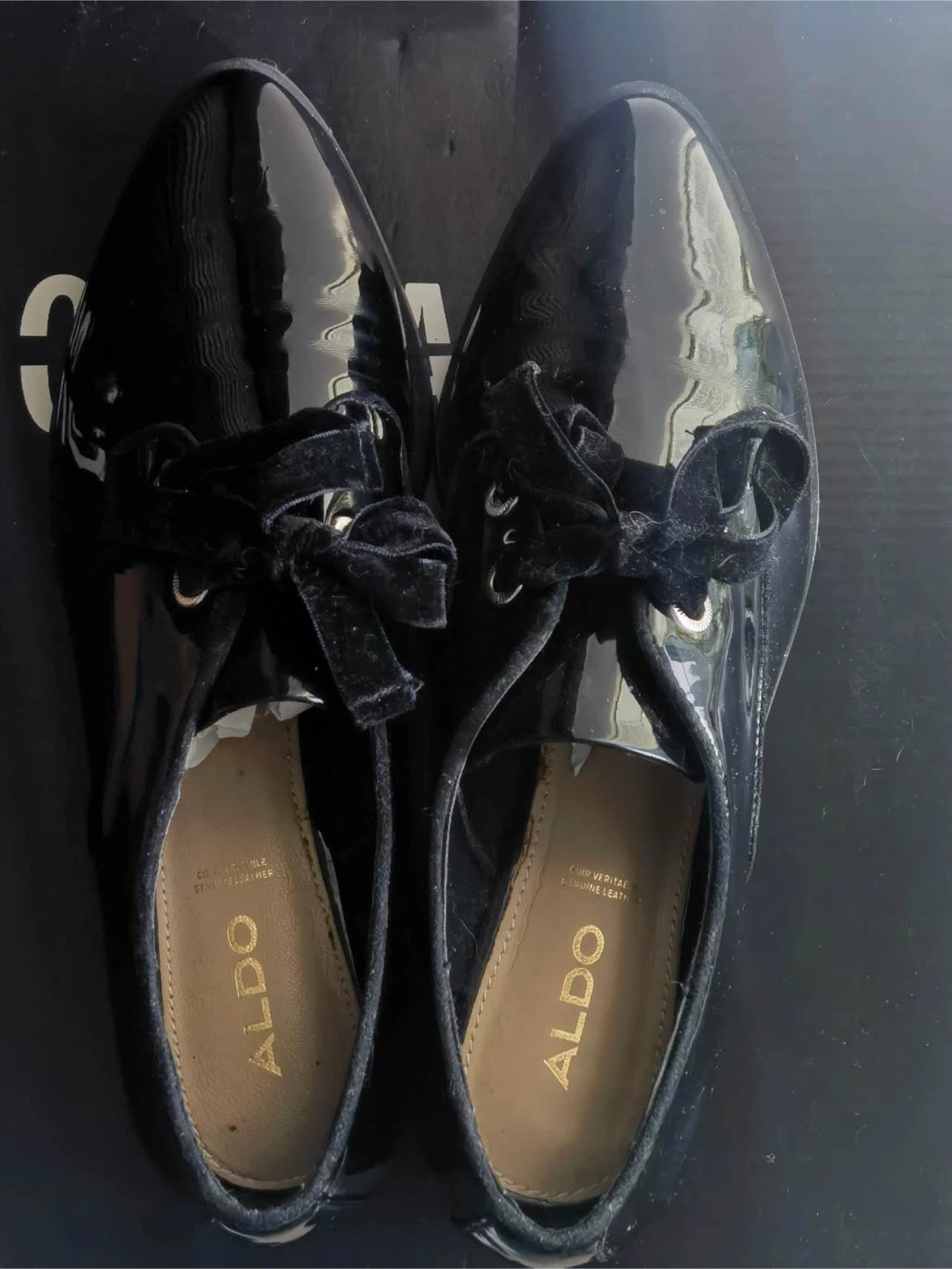 ALDO Black Patent Oxfords with Velvet Bows