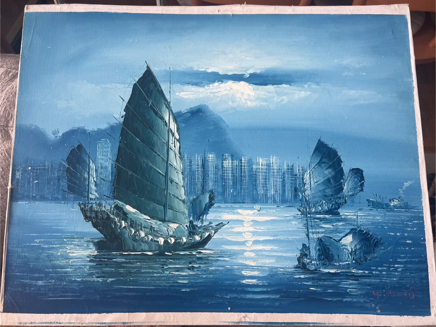 Vintage Oil Painting of Sailboats - photo 2