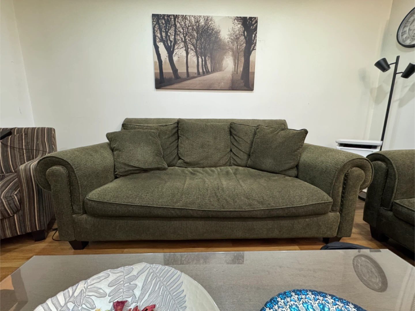 Green Fabric Loveseat Sofa with Accent Pillows - photo 3