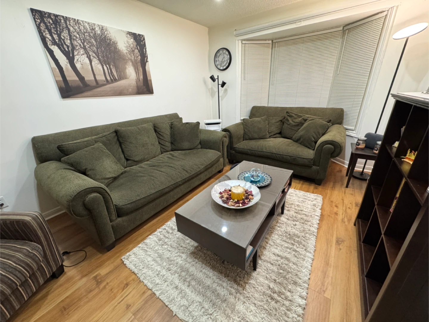 Green Fabric Loveseat Sofa with Accent Pillows