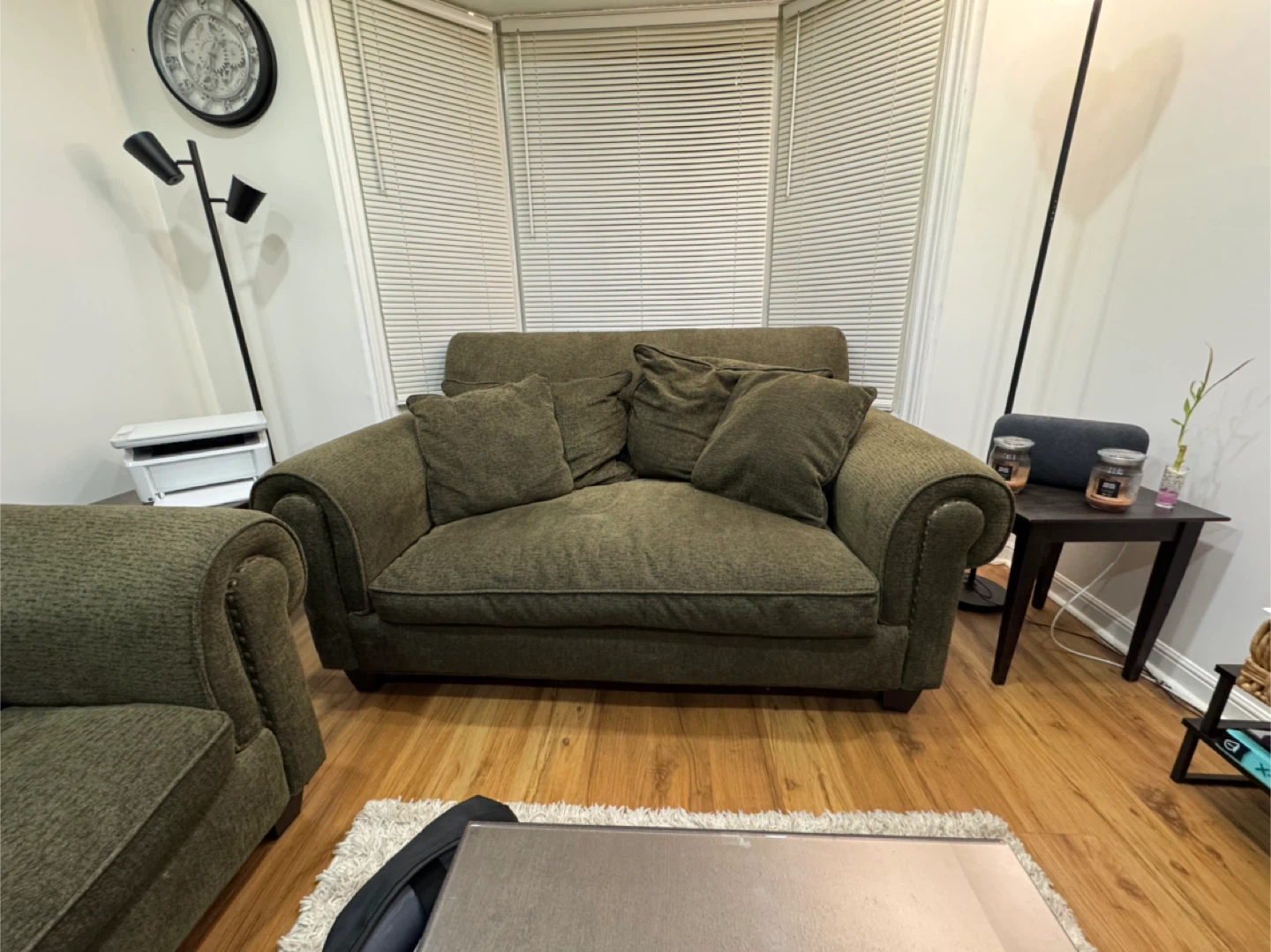 Green Fabric Loveseat Sofa with Accent Pillows - photo 2